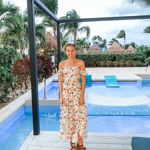 Lulu's Floral Strapless Dress - White and Red